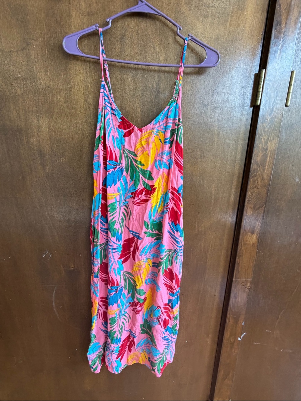 Forever 21 Pink Tropical Print Midi Slip Dress